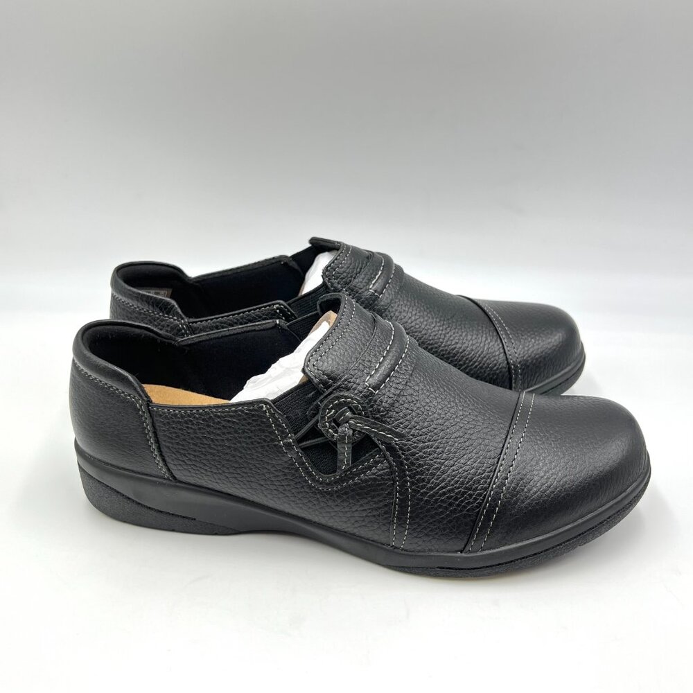 6.5W 6.5 WIDE WIDTH Clarks Cheyn Madi Black Leather Comfort Loafers Shoes New